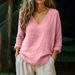 Women's Casual Loose Long Sleeve V Neck Top Spring Summer New Fashion Cotton Linen Blend Clothing for Europe And America_ecoleips.com