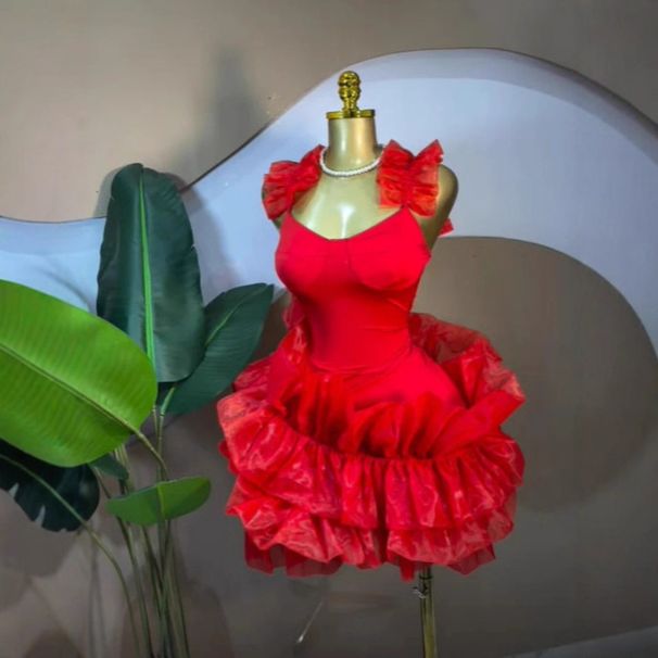 In Stock 2026 Cross-border European American INS Sweet And Elegant Strapless Bubble Short Dress With A Waist-cinching_ecoleips.com