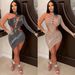 Women's fashion sexy nightclub hot diamond one-shoulder slope collar hollow backless irregular dress_ecoleips.com
