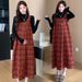 Autumn New Korean Fashion 2-Piece Plaid Maternity Dress For Pregnant Women_ecoleips.com