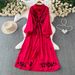 Women's French Retro Long Sleeve Dress Heavy Embroidery Lapel Loose Fit Slimming Casual Cardigan Summer Dress_ecoleips.com