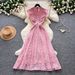 Korean Style Lace Hollow out Sleeveless A-Line Dress for Women Summer High-Waisted Slimming Elegant Long Dress for Commuting_ecoleips.com
