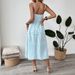 Women's Clothing Summer Vacation Style Striped Suspender Dress Square Neck Tie Sleeveless Long Dress_ecoleips.com