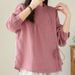 Artistic Retro Slant Placket Lace-Up Cotton Linen Shirt Women's Autumn Large Size Fat Girl Loose Slimming Design Sense L_ecoleips.com
