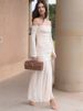 Mozision Off-shoulder Strapless Sexy Maxi Dress Women Summer New Patchwork Backless Long Sleeve Pleated Long Dress Elegant_ecoleips.com