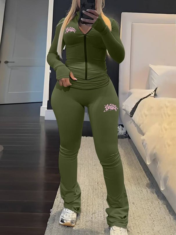 European And American Autumn And Winter New Solid Color Women's Round Neck Long Sleeve Pants Suit_ecoleips.com