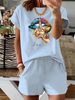 Women’s 2 Piece Outfit Set – Oversized Graphic T-Shirt And Biker Shorts Matching Set, Casual Summer Lounge Tracksuit For Daily Wear-364_ecoleips.com