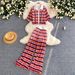 Women's Relaxed Striped Knit Top And Wide Leg Pants Two-Piece Set Fashionable Summer Outfit_ecoleips.com