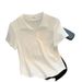Women's Clothing New White Straight Shoulder Polo Collar Short Sleeved T Shirt For Women Slim And Versatile Blank Version T Shirt Top_ecoleips.com