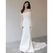 Off-Shoulder Satin Light Wedding Super Fairy French Mori Style Travel Shoot Outing Bride Elegant Simple Slim Fit Mini_ecoleips.com