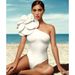 Women's Sexy 3D Floral One-Piece Swimsuit - White Solid Color Swimwear_ecoleips.com