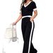 Women's Short Sleeve Two Piece Set Casual Ribbed Knit Outfit Summer T-Shirt And Shorts_ecoleips.com