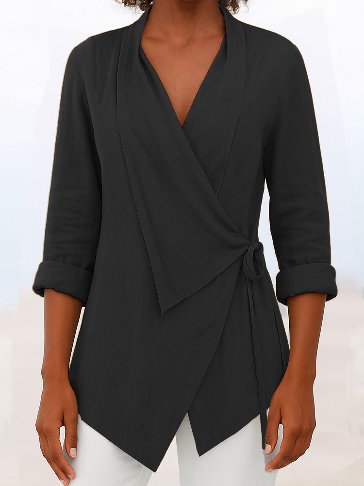 Women's Clothing Spot Spring And Summer Lapel Solid Color Loose Shirt_ecoleips.com