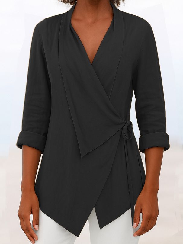 Women's Clothing Spot Spring And Summer Lapel Solid Color Loose Shirt_ecoleips.com