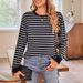 Women's Clothing Autumn And Winter New Striped Contrast Color Round Neck Long Sleeve Loose T Shirt Top_ecoleips.com