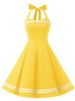 K Performance Outfit Hepburn Style Retro Backless Polka Dot Lace Up Neck Hanging Big Swing Dress_ecoleips.com