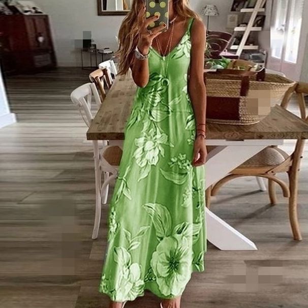 Women's Slim Fit Long Floral Dress American Style Spring Summer Casual Elegant Fashion Thin Material Wish Dress_ecoleips.com