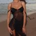 Sensual Mesh Slit Midi Dress With High Slit & Irregular Hem - Sleeveless V-Neck Slip Dress For Women, Evening Clubwear, Party_ecoleips.com