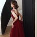 Elegant High-End New Bride Toast Wine Red Wedding Dress, Banquet Temperament Evening Gown For Women_ecoleips.com