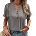 New Spring/Summer Women's Clothing Collection: V-Neck Tops In Solid Colors, Featuring Stylish Short Sleeves And Buttoned_ecoleips.com