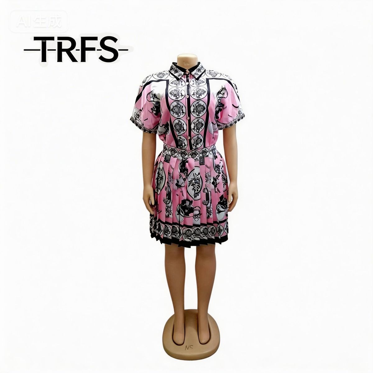 plus Size Ethnic Print Blouse And Pleated Skirt Set Stylish Casual JK Outfit for Women Comfortable Fashion Wear_ecoleips.com