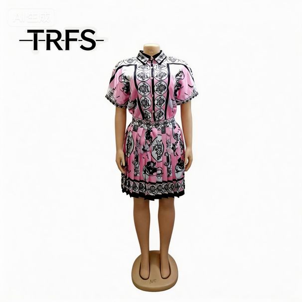 plus Size Ethnic Print Blouse And Pleated Skirt Set Stylish Casual JK Outfit for Women Comfortable Fashion Wear_ecoleips.com