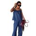Women's Vintage Denim Tank Top + High Waist Straight Leg Pants Set – Retro Casual Outfit_ecoleips.com