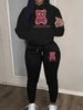 Women's Autumn And Winter Casual Fashion Cartoon Bear Pattern Printed Thick Velvet Warm Hooded Sweatshirt+sweatpants Set-679_ecoleips.com