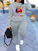 Women's Autumn And Winter Hip-hop Casual Street Rainbow Lip Letter Pattern Printed Round Neck Sports Shirt+sports Pants Set-562_ecoleips.com