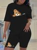 Summer Women's Casual And Fashionable Teddy Bear Graphic Printed Loose T-shirt Shorts Two-piece Sportswear Suitable For Daily Wear-146_ecoleips.com