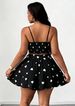 Curvy Heart Print Two Piece Set, Shirred Back Bow Tie A-Line Skirt For Beach Festival Party_ecoleips.com