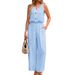Women's Clothing Women's Solid Color Button Round Neck Elastic Waist Loose Jumpsuit Spring Summer For Formal & Casual_ecoleips.com