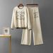 Women's Solid Color Two Piece Knit Set Round Neck Jacquard Knit Top With Wide Leg Pants Trendy Loose Wool Casual Suit For Autumn And Winter_ecoleips.com