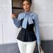 Elegant Striped Mock Two-Piece Blouse – Polyester-Spandex Blend Office Shirt With Peplum Hem (S/M/L/XL, Long Sleeve, Round Neck, Tailored Fit )_ecoleips.com