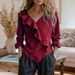 Women's Clothing Solid Color V Neck Long Sleeve V-Neck Flounce Hem Blouse – Lightweight Polyester Tunic Top For Women (Casual & Office Wear)_ecoleips.com