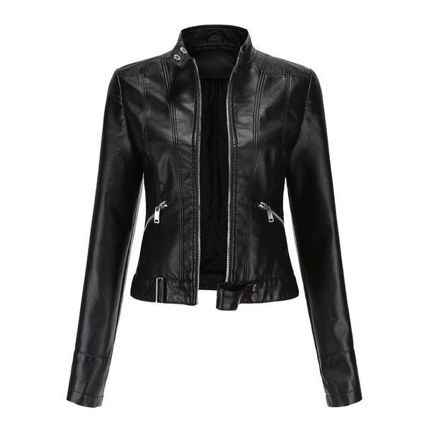 New Style Leather Jacket For Women Short Small Jacket Spring And Autumn Stand Collar Women's Leather Jacket Cross Border Women's Thin Leather Jacket_ecoleips.com