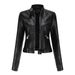New Style Leather Jacket For Women Short Small Jacket Spring And Autumn Stand Collar Women's Leather Jacket Cross Border Women's Thin Leather Jacket_ecoleips.com