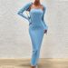Voya Women's Light Blue Elegant Fashion Set, Spring And Summer Shawl Dress Two-piece Set_ecoleips.com