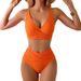 Women's Two Piece Bikini Swimsuit High Waisted Crossover Design European American Style Swimwear Set Sexy_ecoleips.com