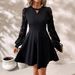 Elegant Women's Black Dress Round Neck Lace Patchwork Long Sleeve Slim Fit Casual Summer Fashion American Style_ecoleips.com