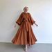 Verve 2025 New Muslim Fashion Lantern Sleeve Top With Flared Skirt Set_ecoleips.com