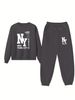 Women's Printed Two Piece Tracksuit, Long Sleeve Pullover Top And Drawstring Waist Pants, Casual Sportswear For Spring And Fall_ecoleips.com