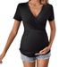 Women's Clothing Summer Cross Waist Slim V Neck Solid Color High Elastic Yoga Fitness Design Pregnant Women T Shirt Tops_ecoleips.com