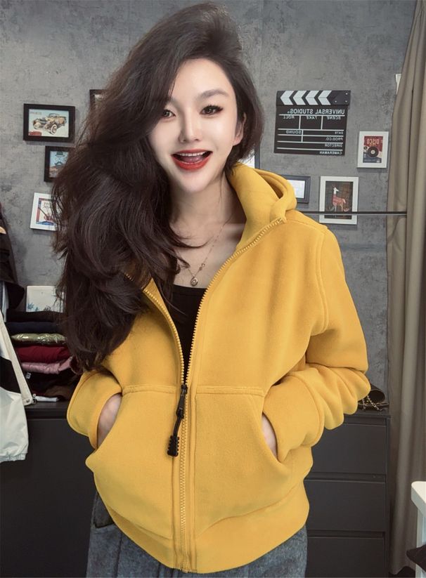 Korean-style High-end Zip-up Hooded Sweatshirt For Women, 2025 New Autumn And Winter Thickened Warm Versatile Knitted_ecoleips.com