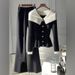 Women’s Clothing Unique Design, Contrast Color Stitching Collar Top, High Waist, Slimming, Slightly Flared Pants, Versatile Two Piece Suit, Trendy_ecoleips.com