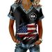 Women's 3D Printed American Flag V-Neck T-Shirt Oversized Casual Soft Polyester Blend Top in Multiple Colors_ecoleips.com