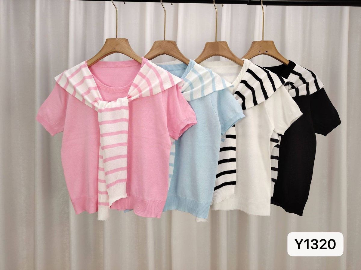 Women's Clothing Milk Blue Short Sleeved Sweater With Shawl Chic Two Piece Tops Celebrity Loose Shirt Female_ecoleips.com