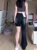 Black And Gray Stretch Flared Jeans For Women With A Pear-shaped Figure, Versatile, High-waisted Slimming Pants For Autumn And Winter_ecoleips.com