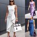 Women's Solid Color Round Neck Sleeveless Pleated Waist Sexy Backpack Hip Skirt_ecoleips.com