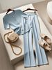 Women's Blue Two Piece Pants Set Trendy Sophisticated Summer Outfit Spring/Autumn Seasonal Sophisticated Style_ecoleips.com